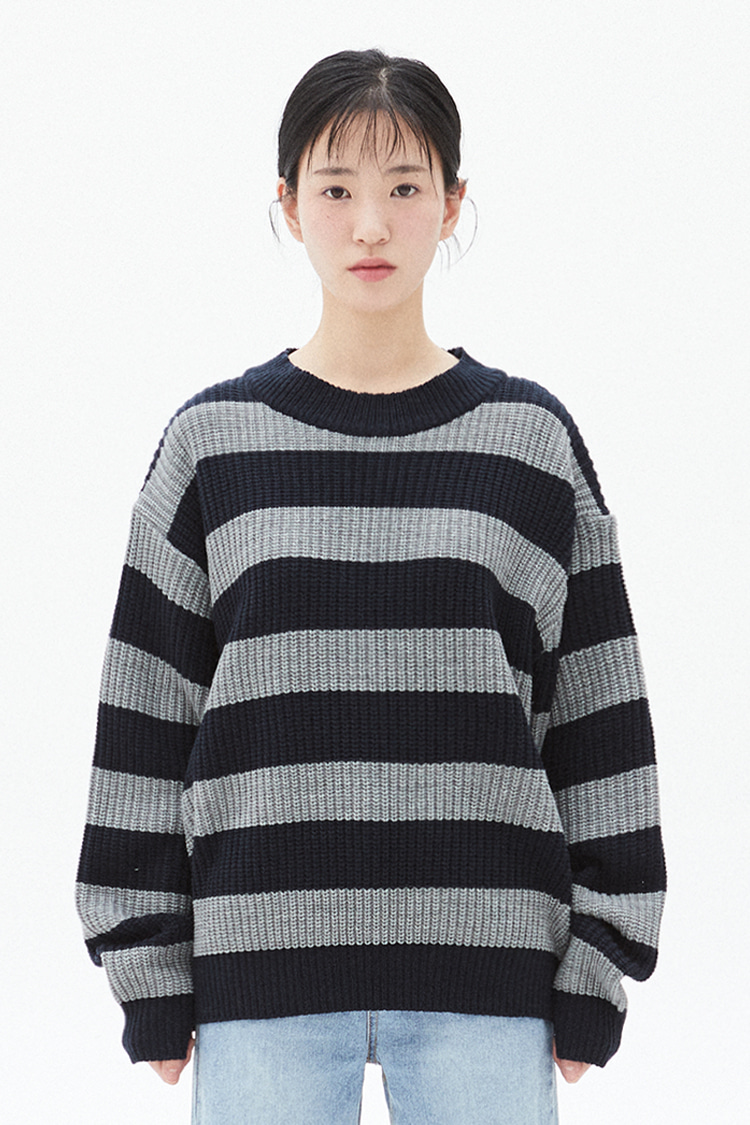 NOI294 stripe crew neck knit (gray)