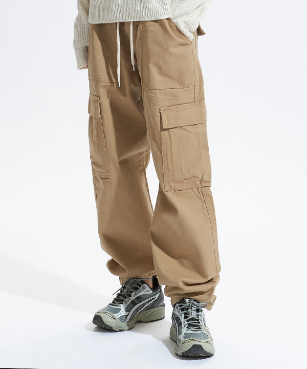 NOI544 velcro cargo cotton pants (beige)