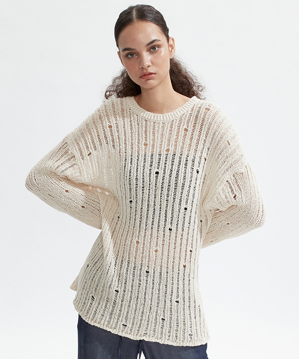 NOI627 loose fit punching knit (ivory)