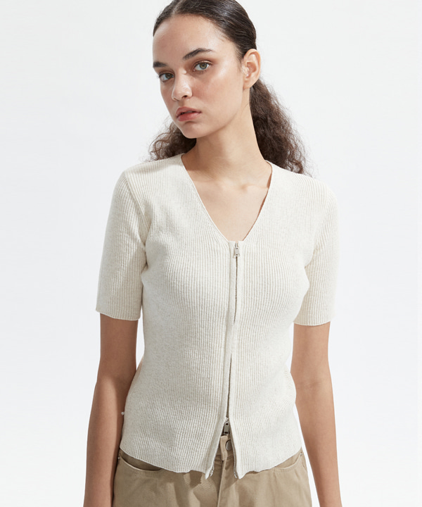 NOI673 linen knit cardigan (ivory)