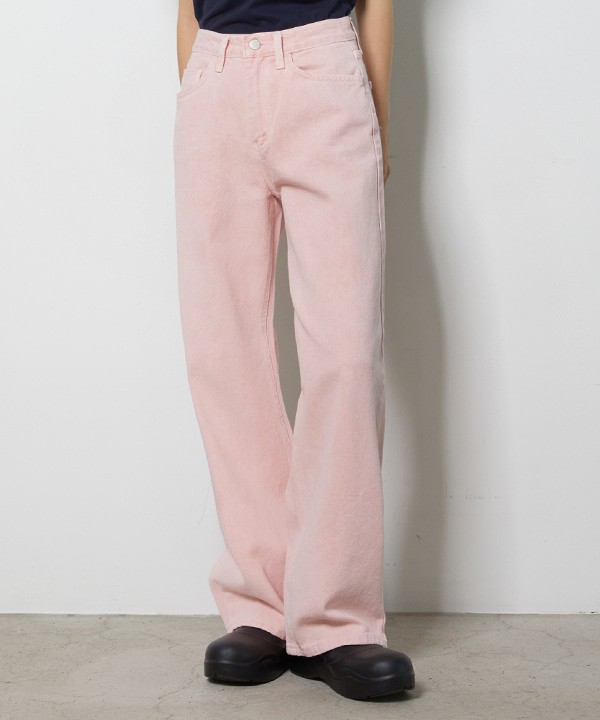 NOI687 riber wide denim pants (pale pink)