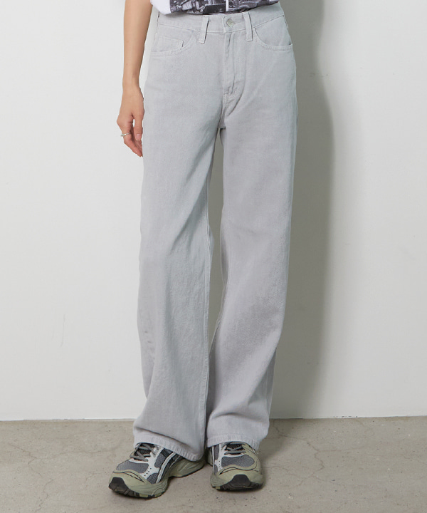 NOI689 riber wide denim pants (light gray)