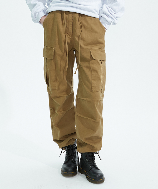 NOI858 cotton cargo banding pants (beige)