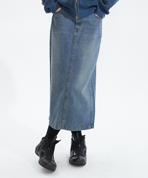 NOI819 modern denim maxi skirt (blue)