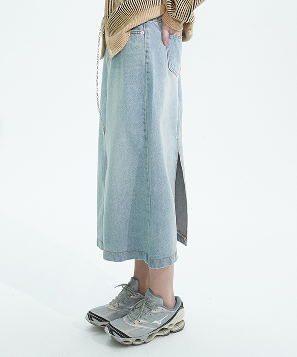 NOI818 modern denim maxi skirt (light blue)