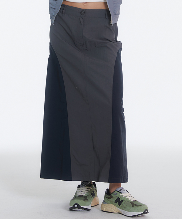NOI1148 nylon combi long skirt (navy)
