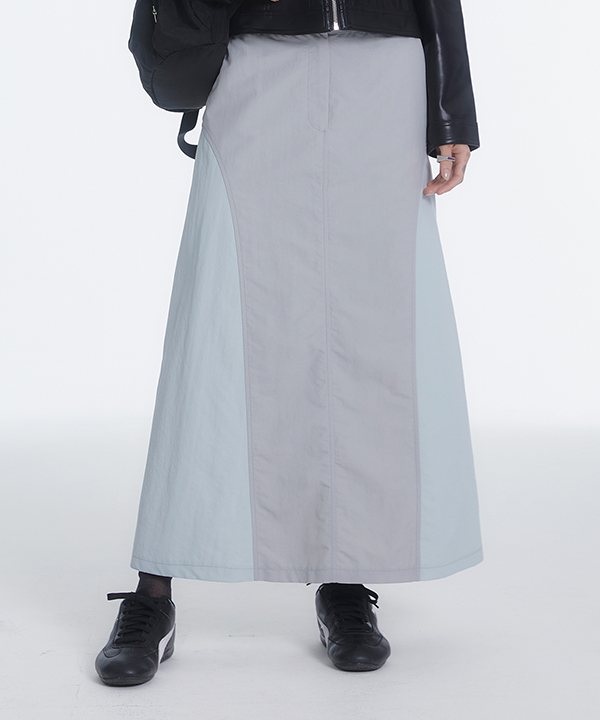 NOI1147 nylon combi long skirt (light gray)