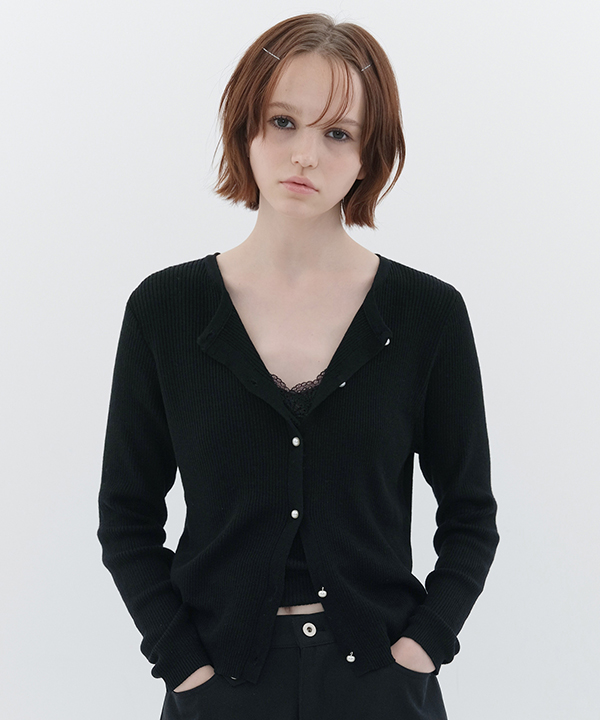 [SET] NOI1214 soft sleeveless cardigan set (black)