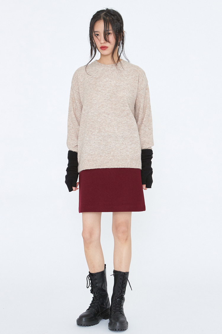 NOI229 wool H-line skirt (burgundy)