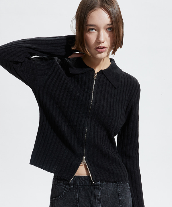 NOI567 warmer knit zip up (black)