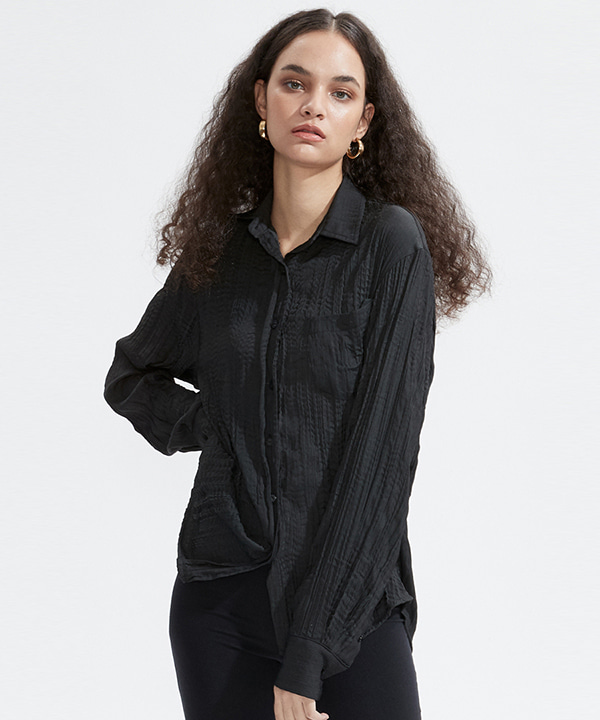 NOI619 plain wrinkle shirts (black)