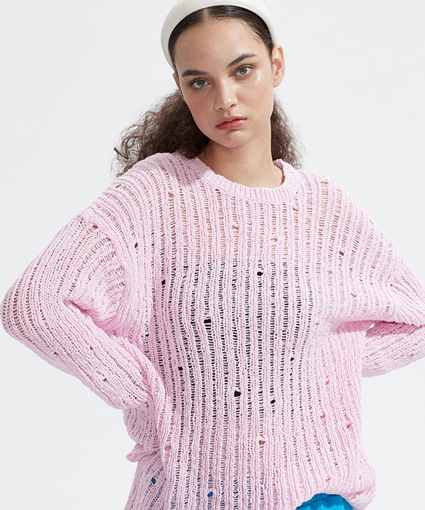 NOI628 loose fit punching knit (pink)