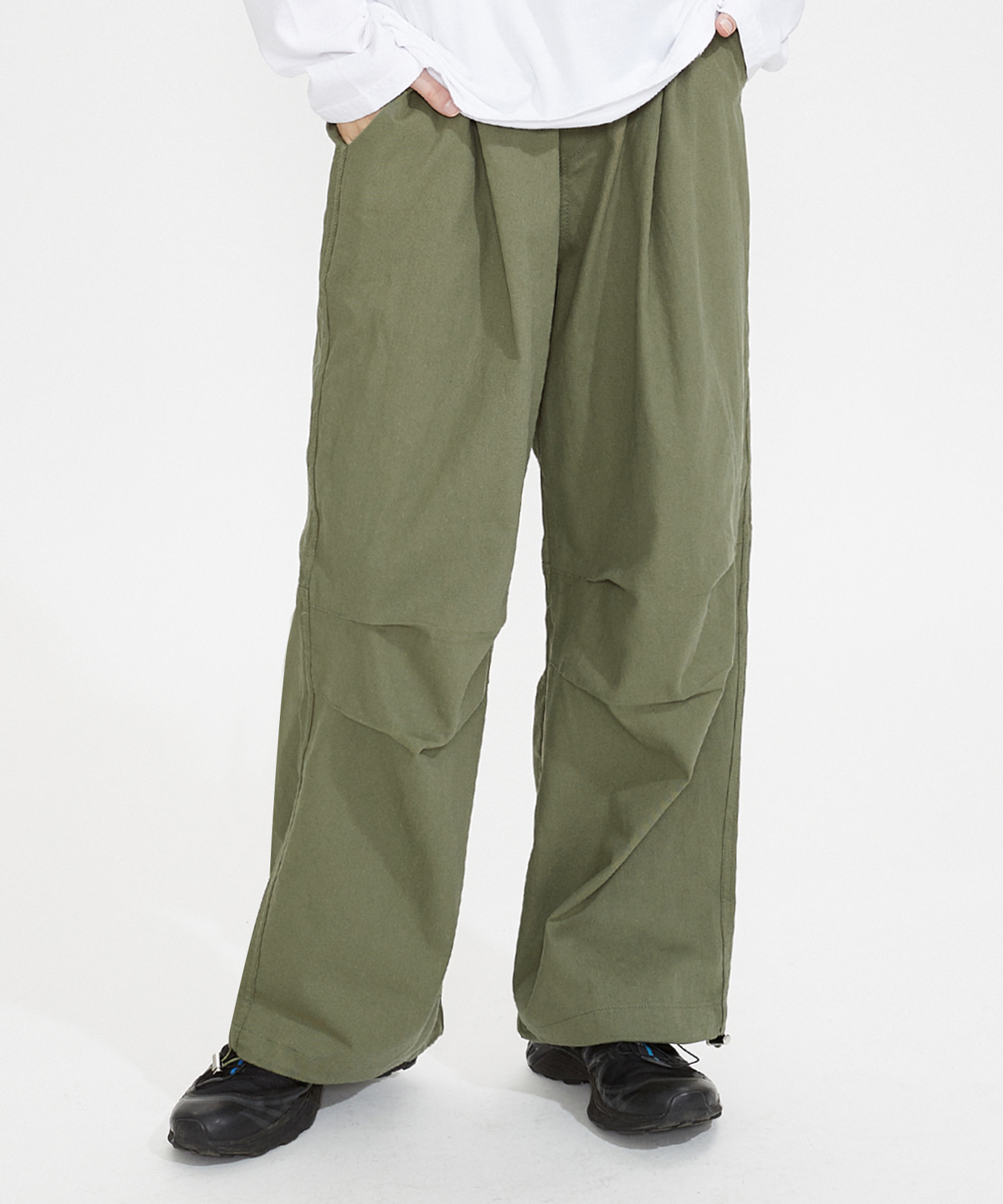 NOI722 pintuck cotton banding pants (khaki)