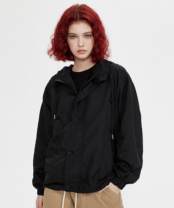 NOI740 nylon hoodie jacket (black)