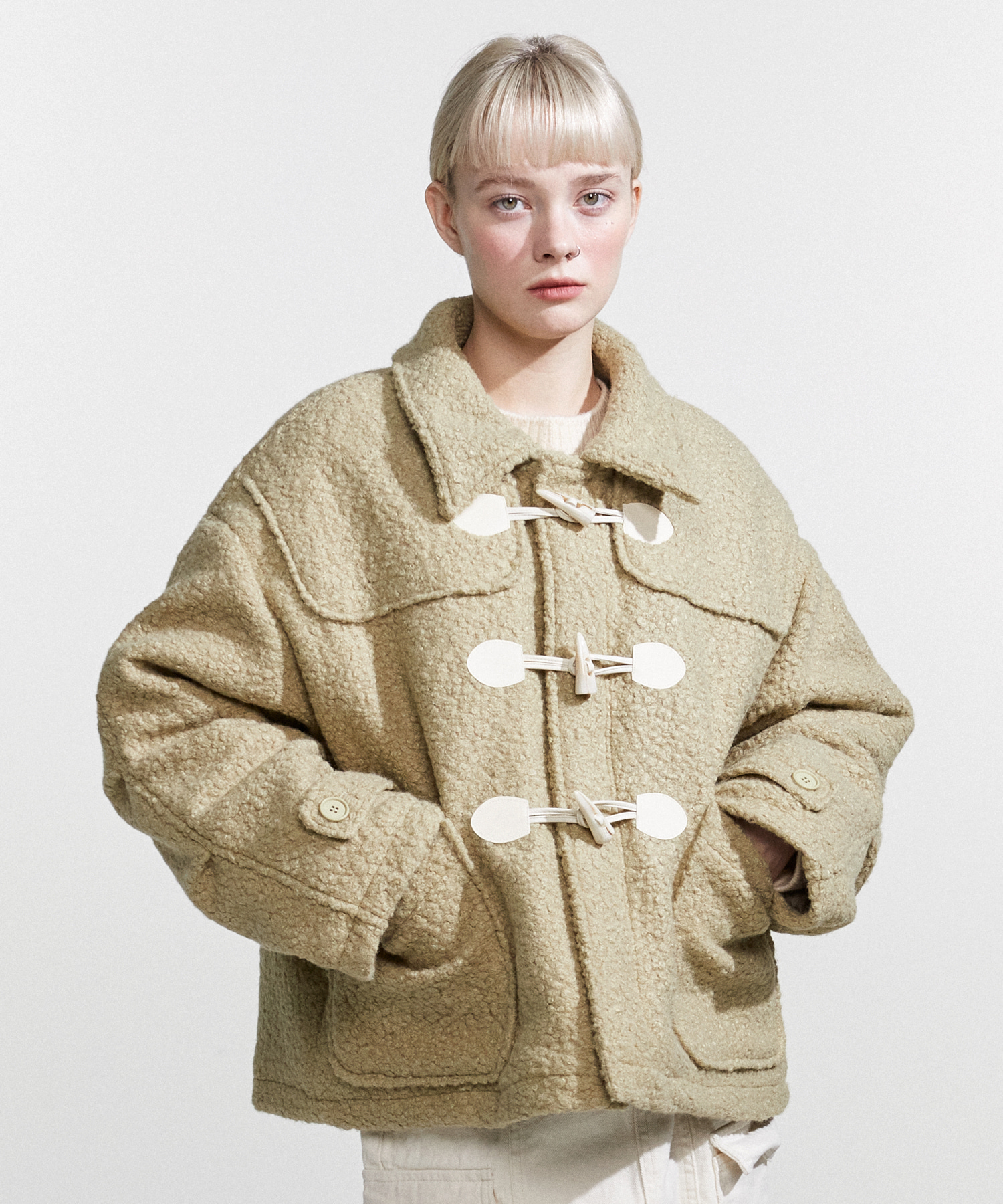 NOI789 terry duffle coat (beige)