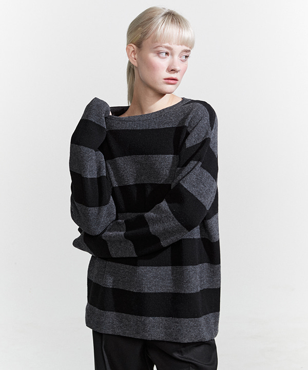 NOI772 essential stripe knit (black)