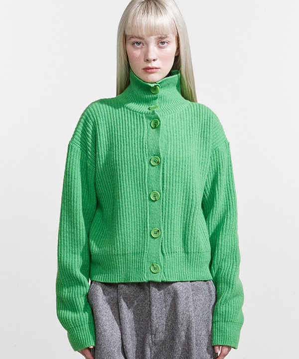 NOI806 highneck merino wool cardigan (green)