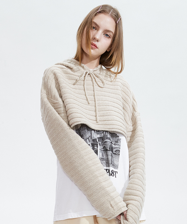 NOI832 wool crop hoodie knit (beige)