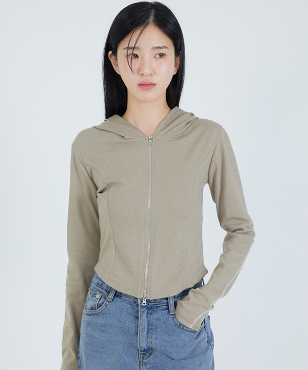 NOI901 slim fit hoodie zip up (beige)