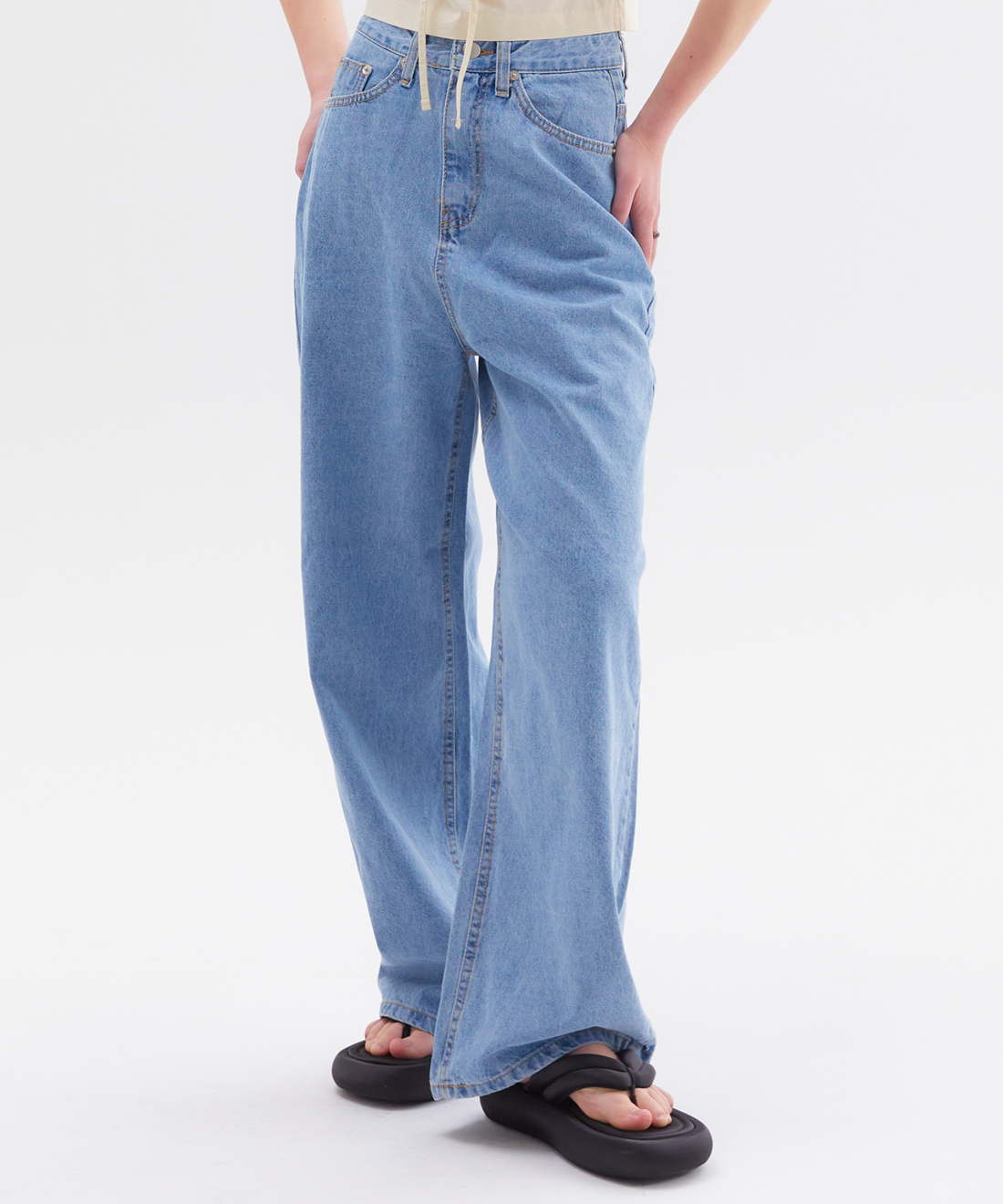 NOI947 light wide denim pants (light blue)
