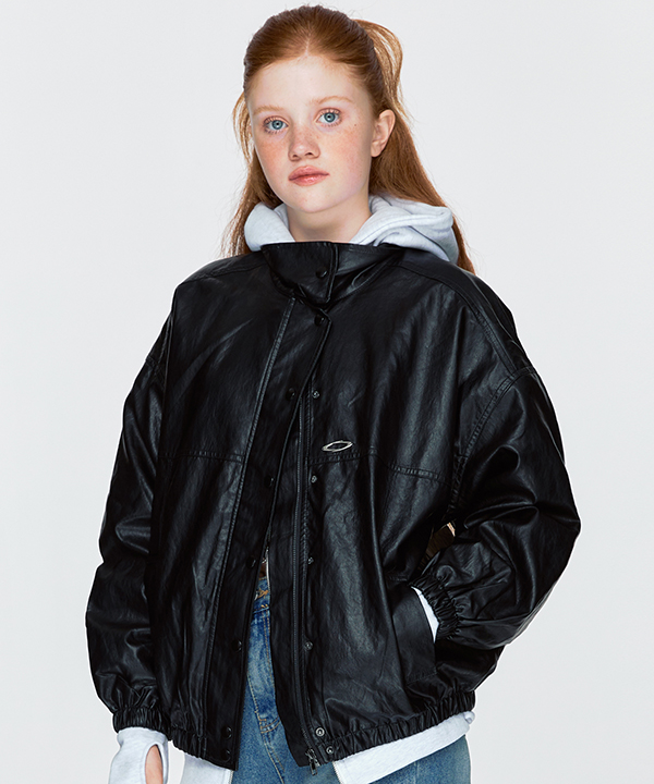 NOI1075 minimal vegan leather jacket (black)