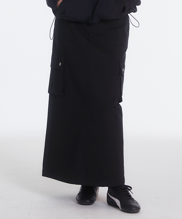 NOI1150 rebet cargo long skirt (black)