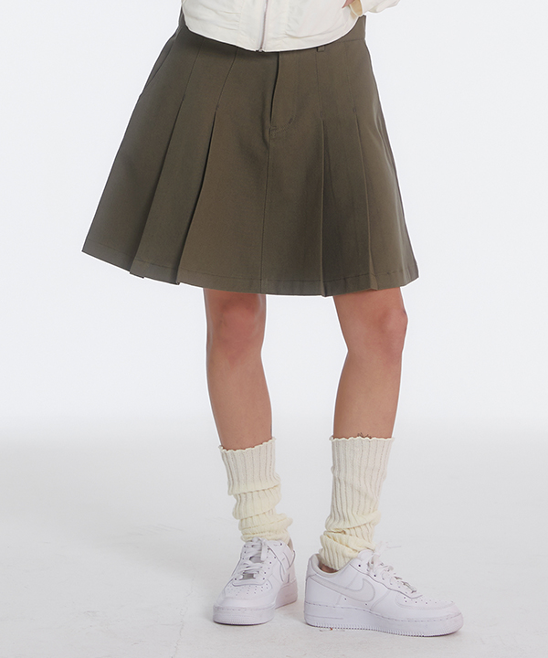 NOI1146 pleats chino skirt (khaki)