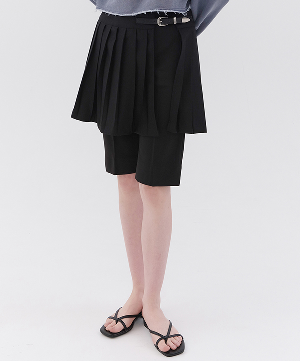 NOI1188 belt pleats mini skirt (black)